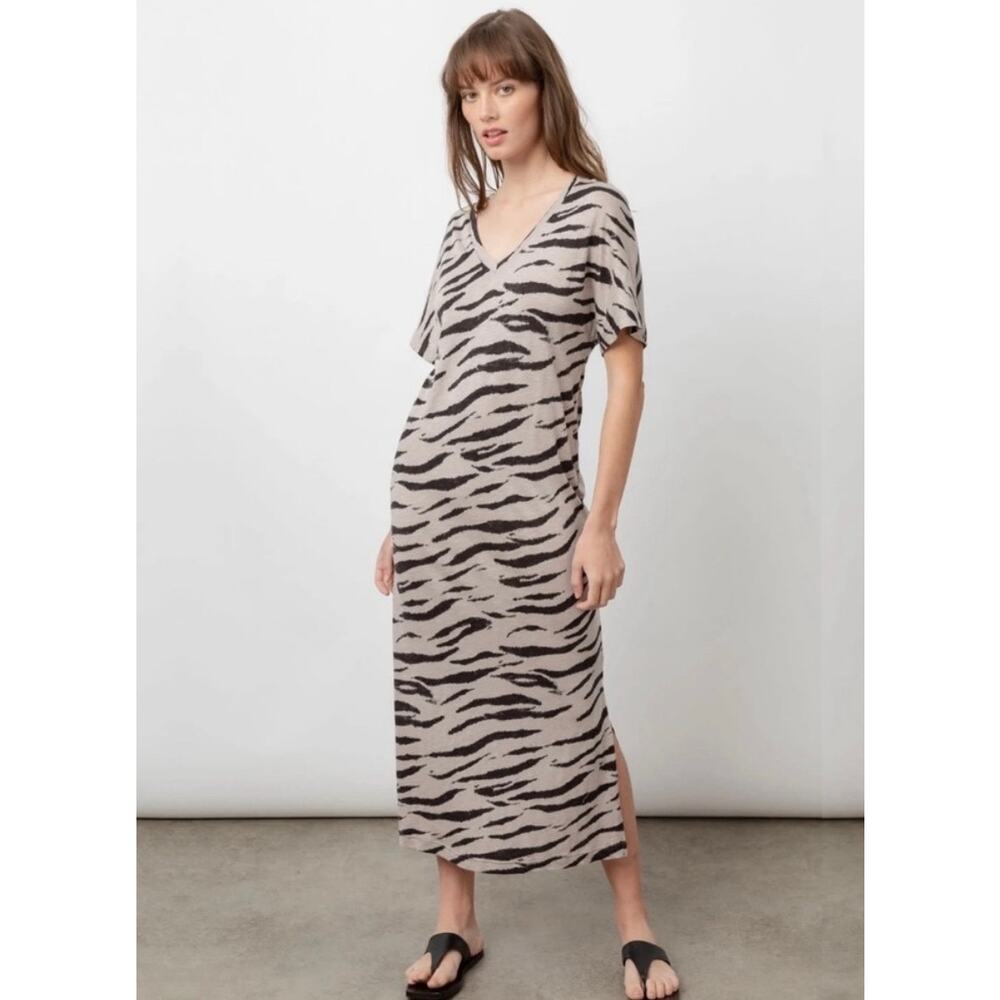 Rails Ren Cotton Beige Tiger Midi T-shirt Dress - size Small - OB